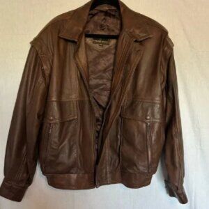 Genuine Leather Bomber Jacket Sportswear Fisherman Workwear Durable M Brown